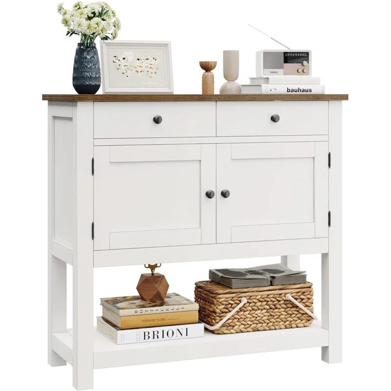 Ophelia & Co. Farmhouse Console Table With 2-Door Cabinet & 2 Drawers, Coffee Bar, Entryway Table With Storage Shelf, Sofa Tables Buffet Sideboard For Kitchen, Hallway, Dining, Living Room, visit The HOSTACK Store