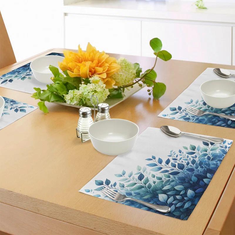 Polyester Teal Blue And White Rectangle Placemat (Set of 4)