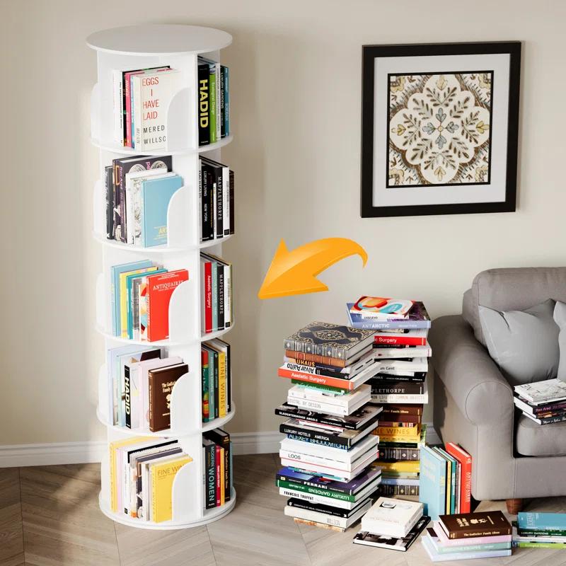 SpaceAid Rotating Bookshelf Tower, 360° Spinning Bookcase Lazy Susan, Revolving Round Carousel For Book Storage, Vertical Turning Spiral Corner Organizer
