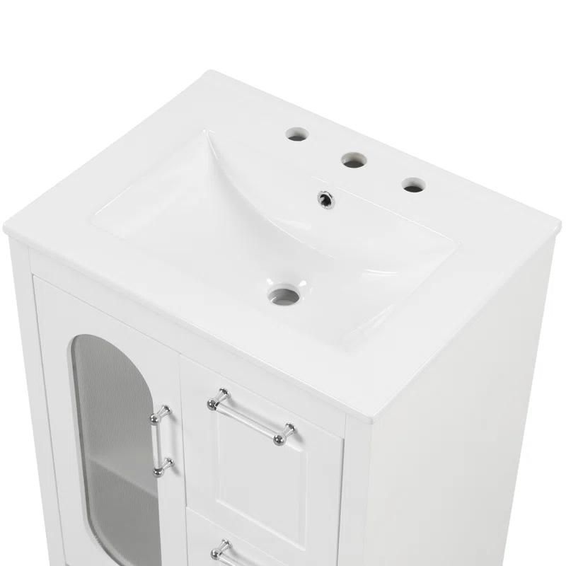 Tryimagine 24" Bathroom Vanity With Sink, Bathroom Vanity Cabinet With Two Drawers And Door, Adjustable Shelf, Solid Wood And MDF