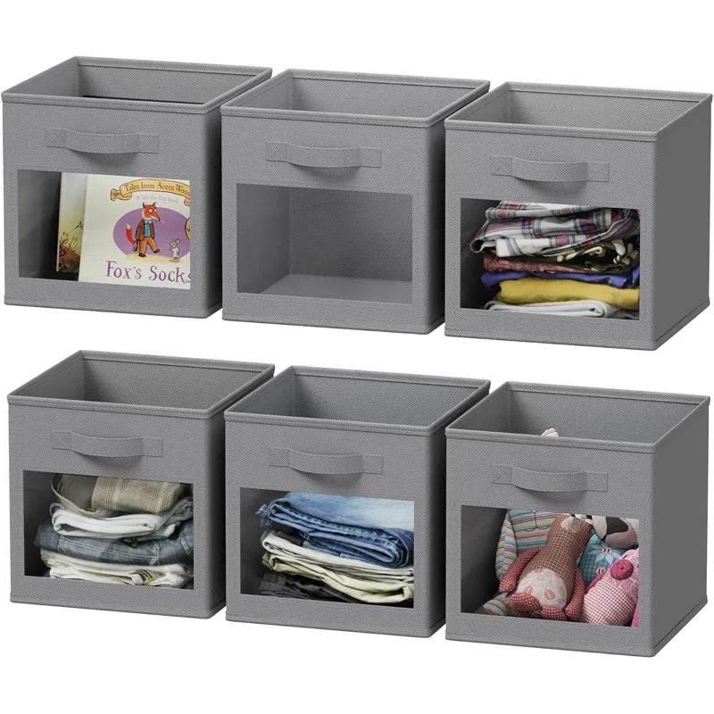 SpaceAid 6 Foldable Storage Cubes with Clear Windows, 11-Inch Fabric Bins for Closet, Cubby Shelf, or Cube Storage Organizer