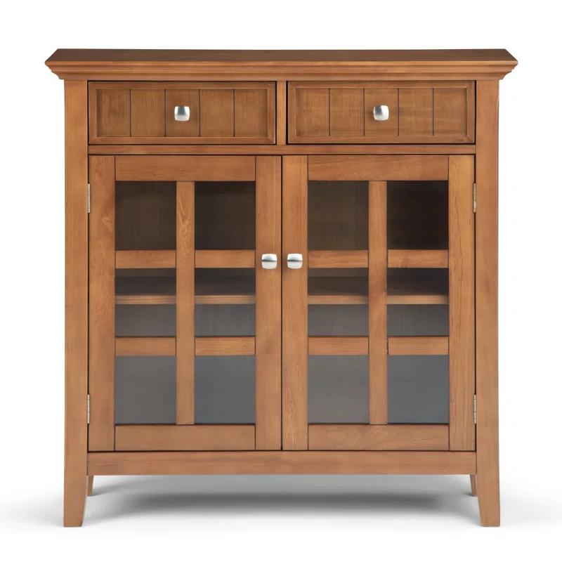 Simpli Home Acadian 36"W Solid Wood 2-Shelf Entryway Storage Cabinet with Glass Doors and 2 Drawers