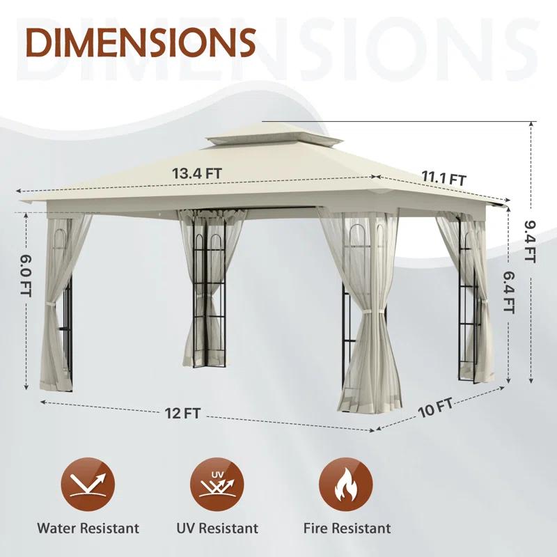 COOS BAY 13 Ft. W x 11 Ft. D Steel Patio Gazebo with Netting