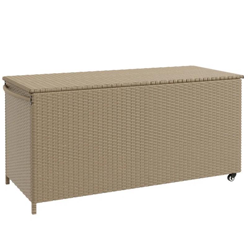 Tryimagine Outsunny 83 Gallon Deck Box, Large Outdoor Storage Chest, PE Wicker Trunk For Outside On Wheels For Garden Tools, Pool Toys & Patio Furniture Cushions