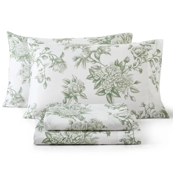 HLC.ME HLC.ME Rose Toile Floral Bed Sheets - Wrinkle Resistant & Ultra Soft - Fits Mattresses up to 15 Inches Deep (Sage Green)
