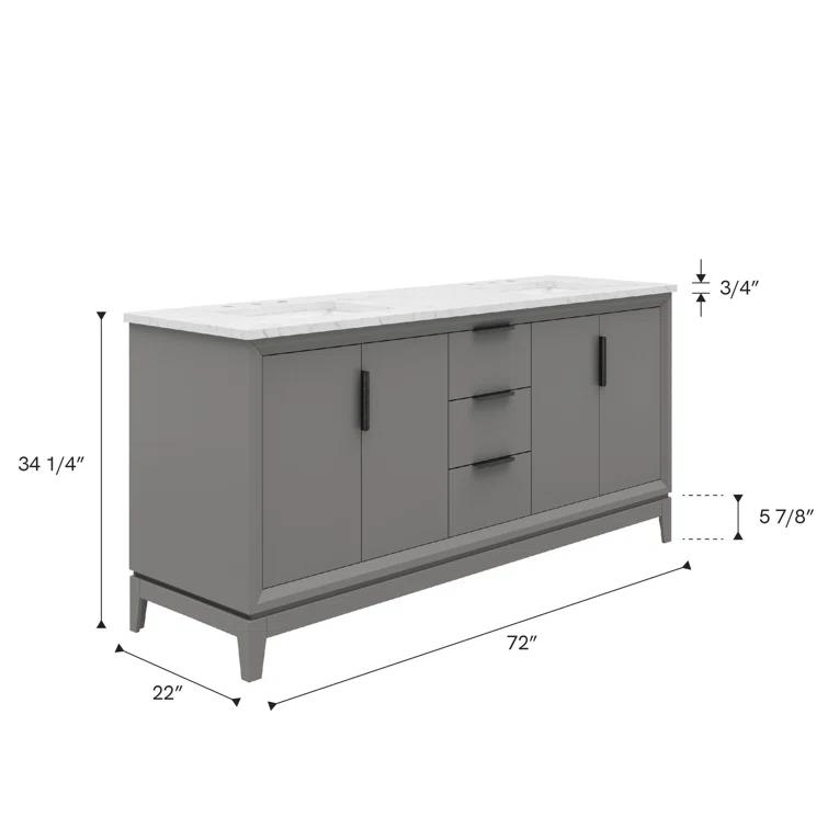 Elizabeth 72" Cashmere Grey Double Sink Freestanding Bathroom Vanity with Marble Top