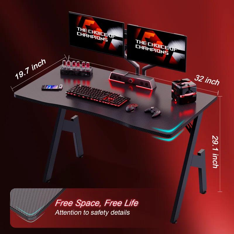 Wrought Studio™ Wrought Studio Gaming Desk With Carbon Fibre Surface- A Shaped Gamer Desk Computer Workstation Home Office Ergonomic PC Desk Simple Gaming Table Home Office Desks