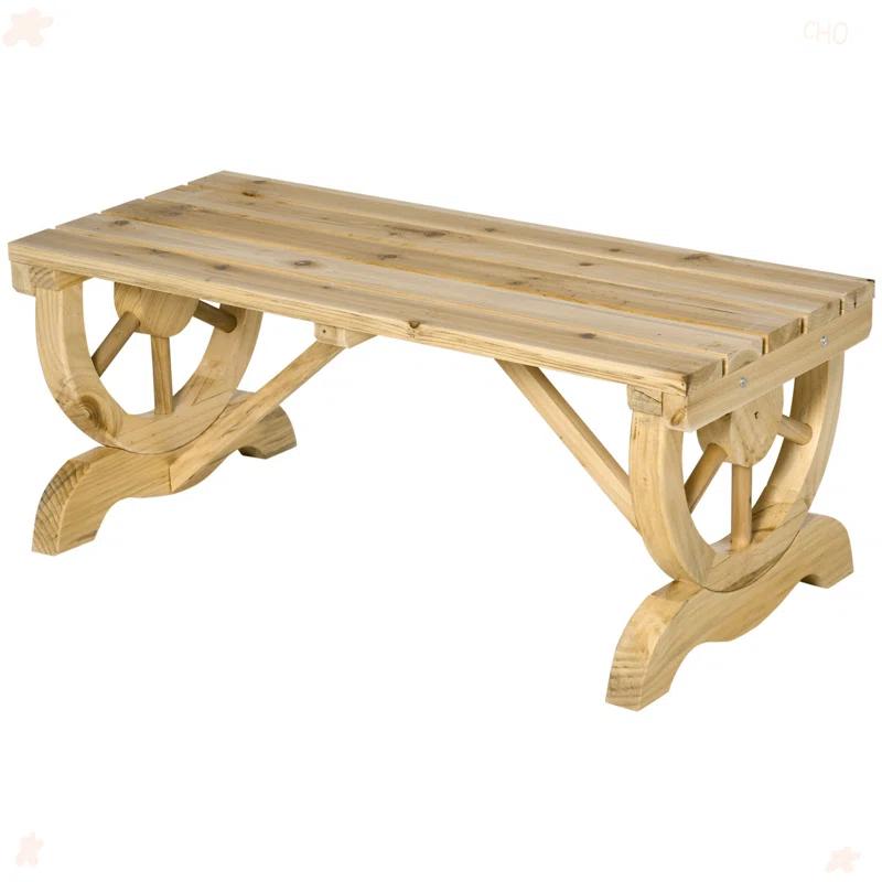 Millwood Pines Outdoor Wagon Wheel Porch Bench For Backyard Garden