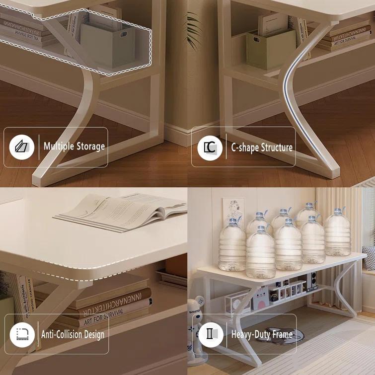 Latitude Run® Extra Long Desk with Bookshelf - 71" Double Long Writing Table for 2-Person Workstation