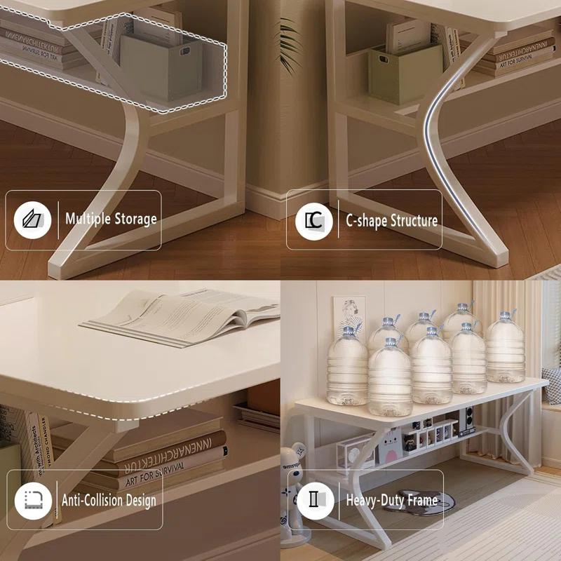 Latitude Run® Extra Long Desk with Bookshelf - 71" Double Long Writing Table for 2-Person Workstation
