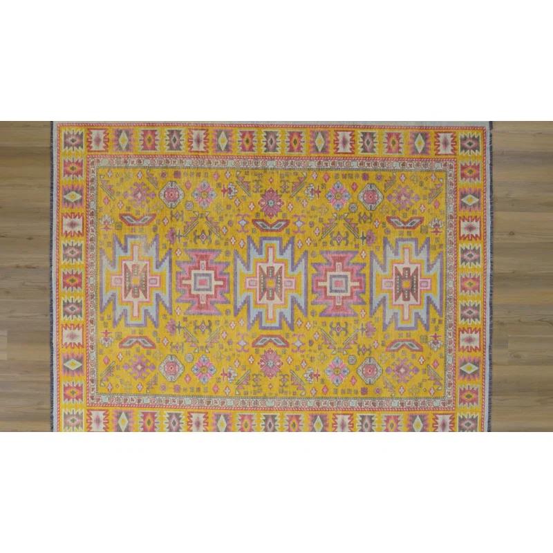 Linon Logan Sivas Polyester 2' X 10' Runner Rug in Yellow and Ivory