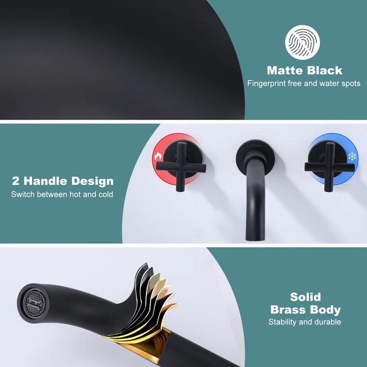 2-Handle 3-Hole Wall Mounted Roman Tub Faucet With 360° Swivel Spout