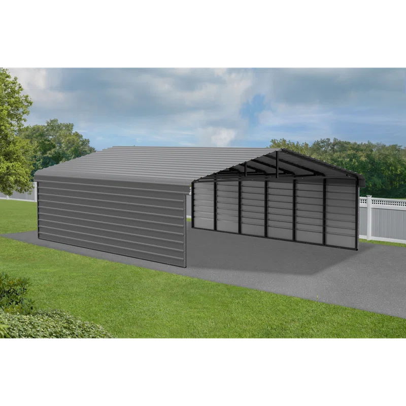 Arrow 29 x 20 ft Charcoal Carport with 2-sided Enclosure