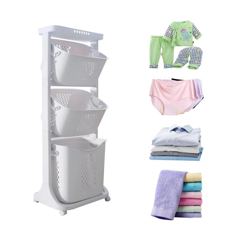 Ivy Bronx Ivy Bronx Rolling Laundry Hamper Cart with Wheels, 3 Tier Laundry Baskets