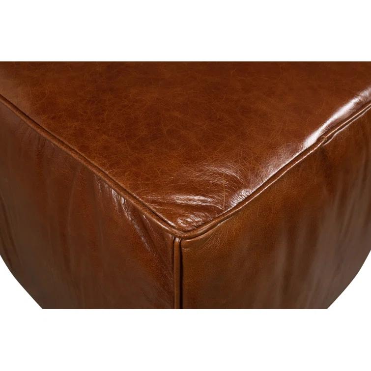 Traditional Bismarck Old Bay Leather Tufted Storage Ottoman