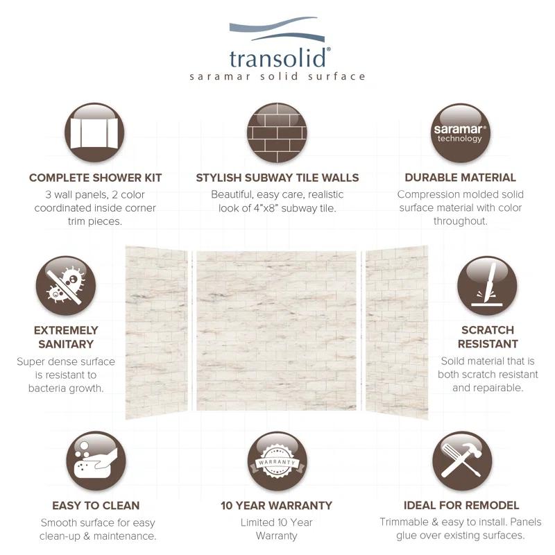 Transolid SaraMar 60'' W 36'' D 60'' H Glue Up Solid Surface Wall