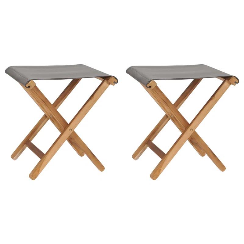 Folding Chairs Patio Stool for Camping Solid Wood Teak and Fabric (Set of 2)