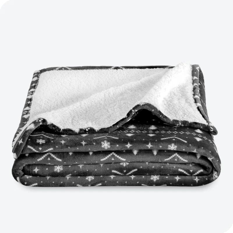 Bare Home Bare Home Printed Sherpa Fleece Blanket - Warm & Lightweight - Soft Plush Blanket - Reversible