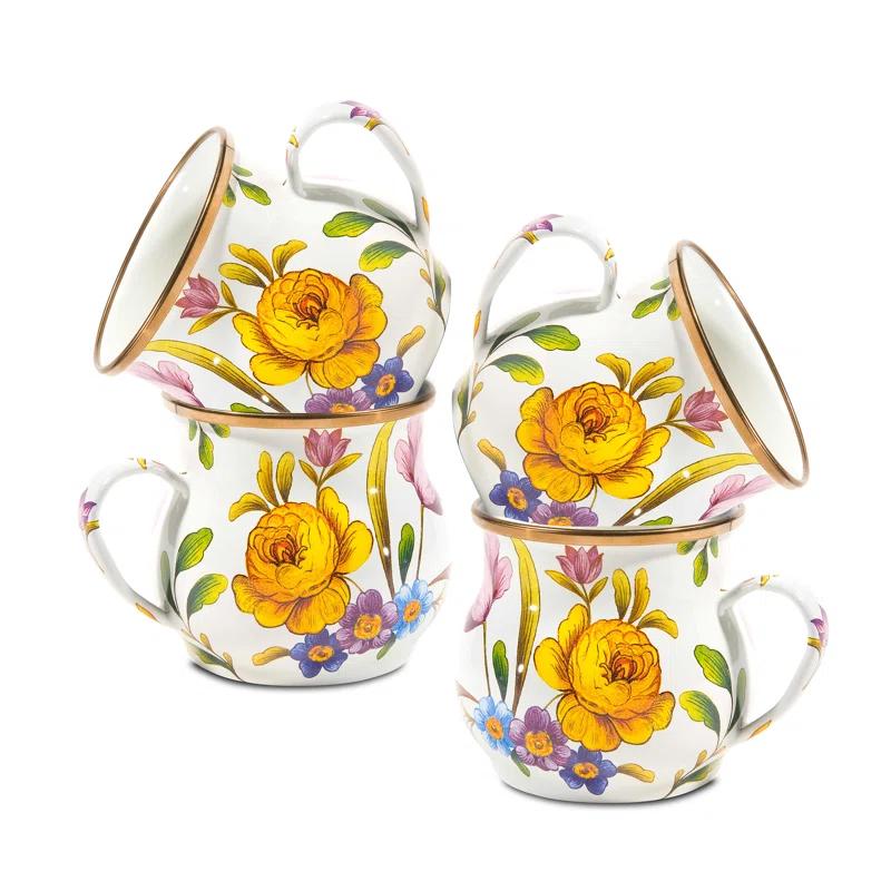 MacKenzie-Childs White Flower Market White Mugs (Set of 4)