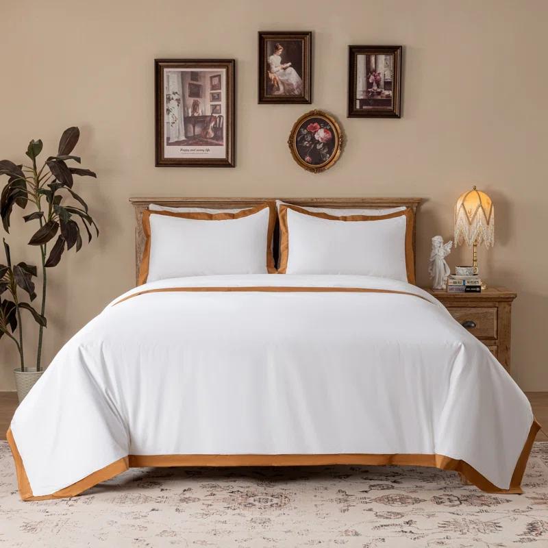 MeadowPark Luxury Cotton Sateen Bordered Duvet Cover Set, Hotel Collection