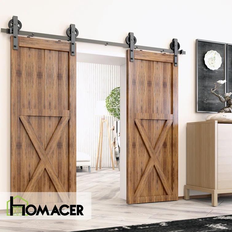 Homacer Black Rustic Spoke Wheel Design Non-Bypass Double Barn Door Hardware Kit( Door Not Included)