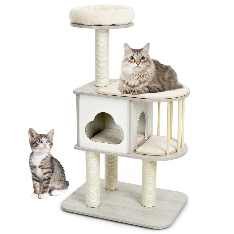 Archie & Oscar™ 46" Modern Wooden Cat Tree With Platform & Washable Cushions For Kittens & Cats