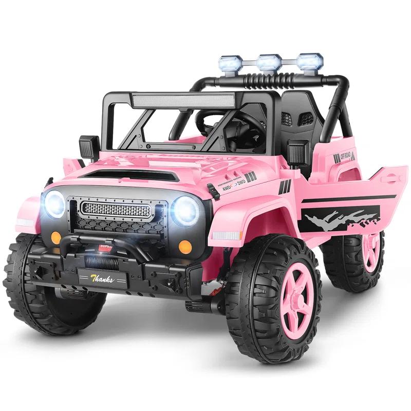 Ancheer 24V 4WD//2WD Ride On Jeep Truck,2 Seater Kids UTV With 4X200w Powerful Engine,Remote Control,Bluetooth,20 Wide Seat,Vehicles for Kids Toddlers