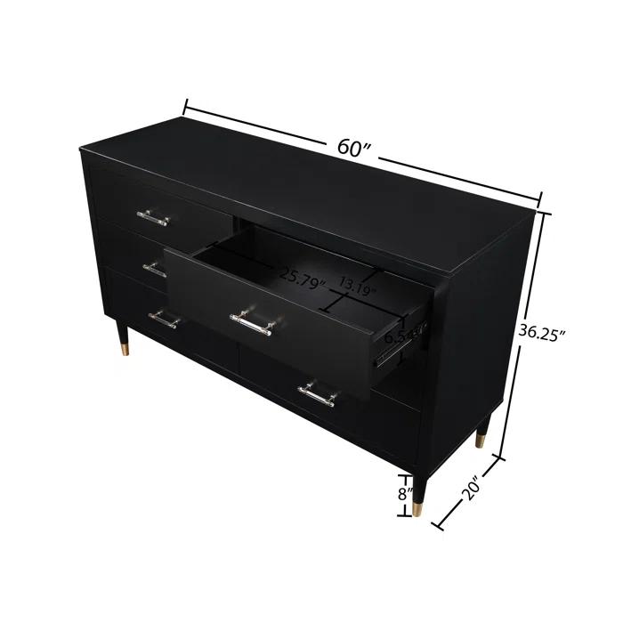 Manhattan Comfort Solid Wood 60'' W 6 - Drawer Dresser