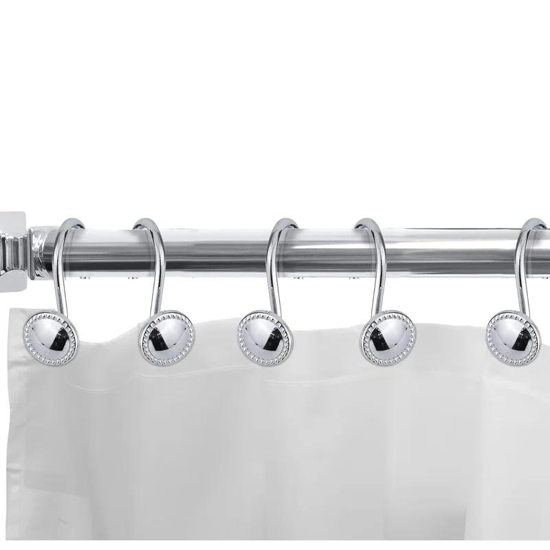 Home Mart Goods 12 Piece Set - Chrome Button Heavy Duty Shower Curtain Hooks Rings Rustproof Metal