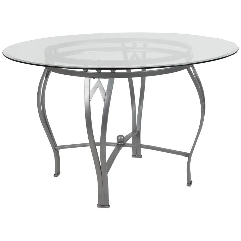 Syracuse Round Glass Dining Table with Bowed Out Metal Frame
