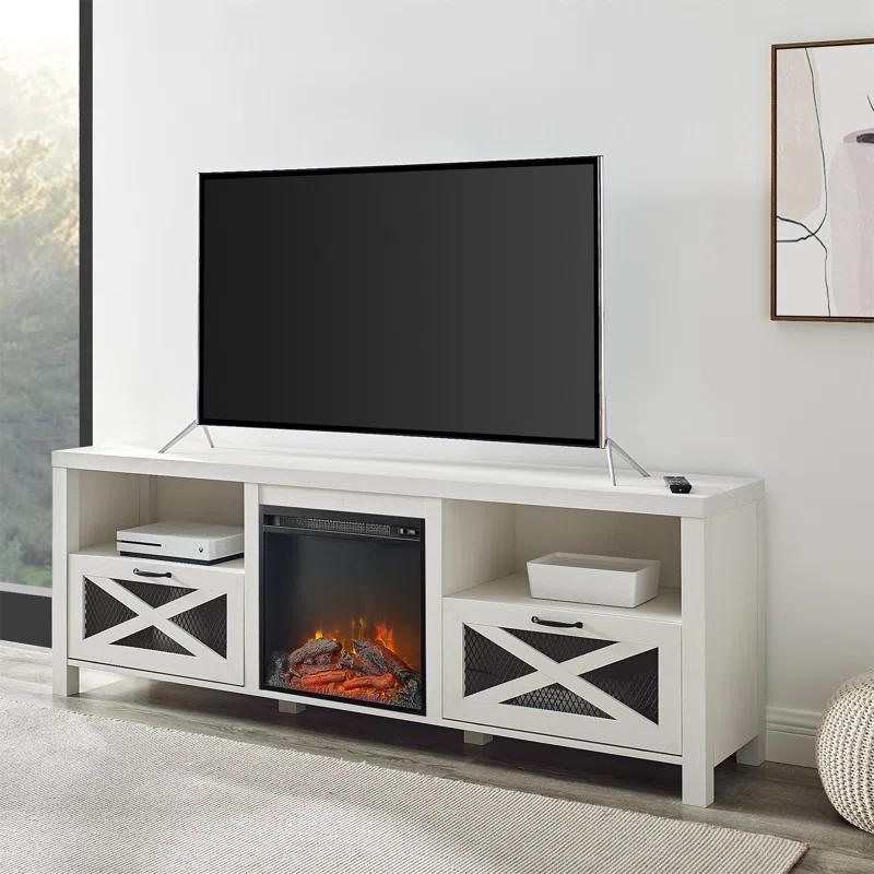 Gracie Oaks Industrial 70" tv stand with fireplace for 80" TVs, media center, tv console