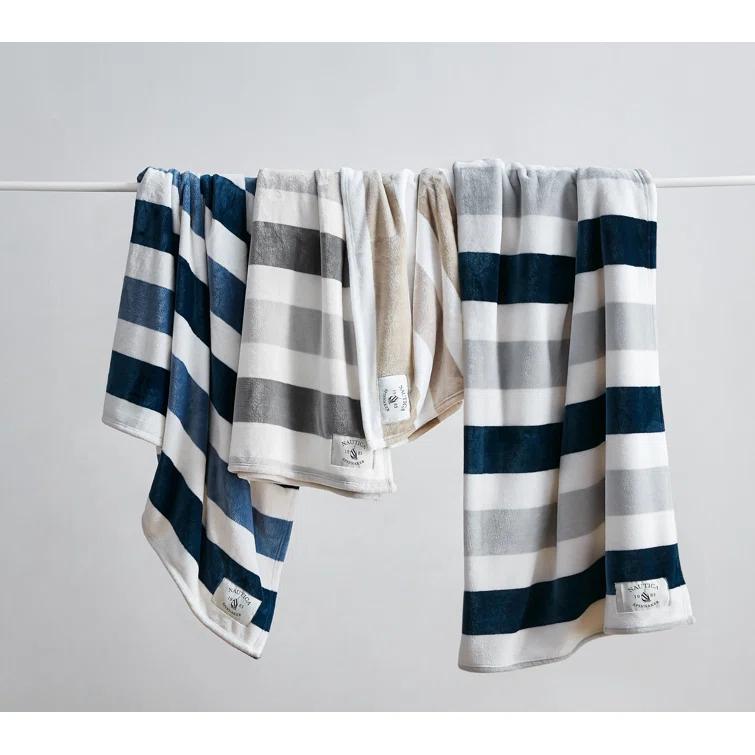 Nautica MF Point Harbor Nautica Awning Stripe Ultra Soft Plush Throw Blanket