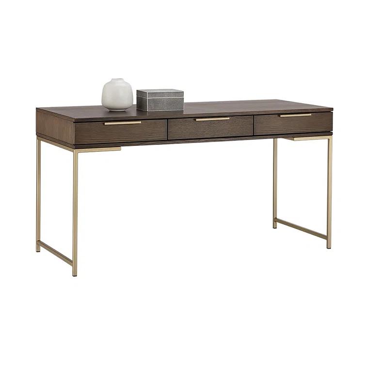 Transitional Brown Wood Home Office Desk with Drawers