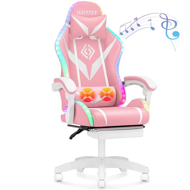 Hoffree Hoffree Massage Ergonomic Gaming Chair with Bluetooth Speakers and RGB LED Lights