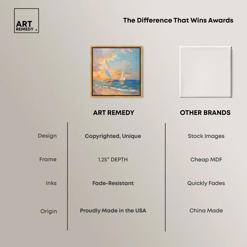 Art Remedy Art Remedy Sailboats In The Sunset Framed Sailing 1 Piece Canvas Wall Art 56057