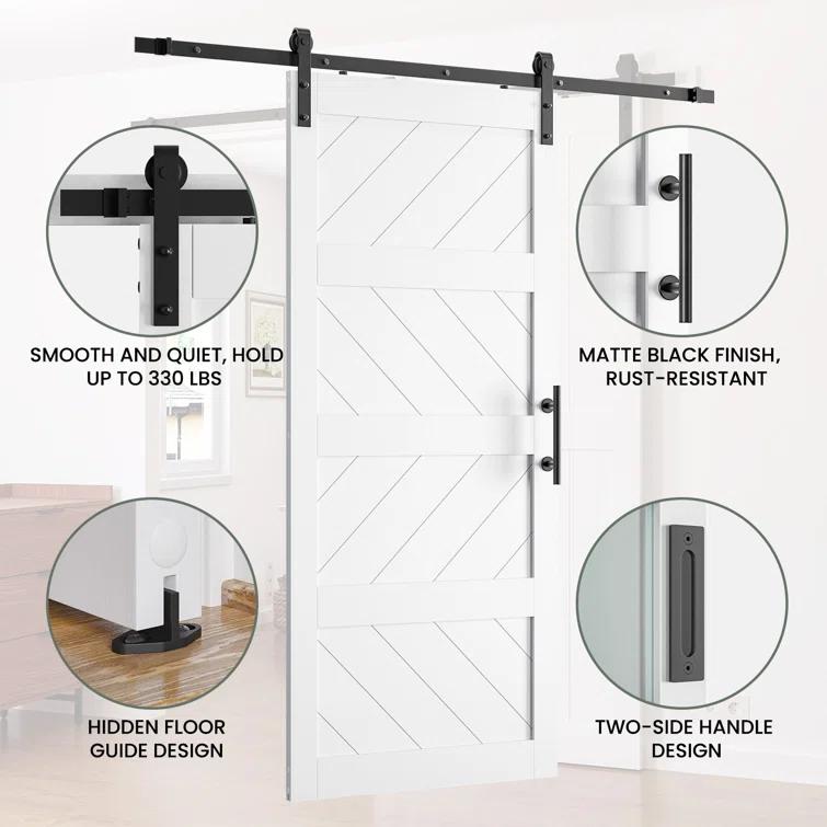 LDB_BUILDING Manufactured Paneled Wood Prefinished Barn Door with Installation Hardware Kit
