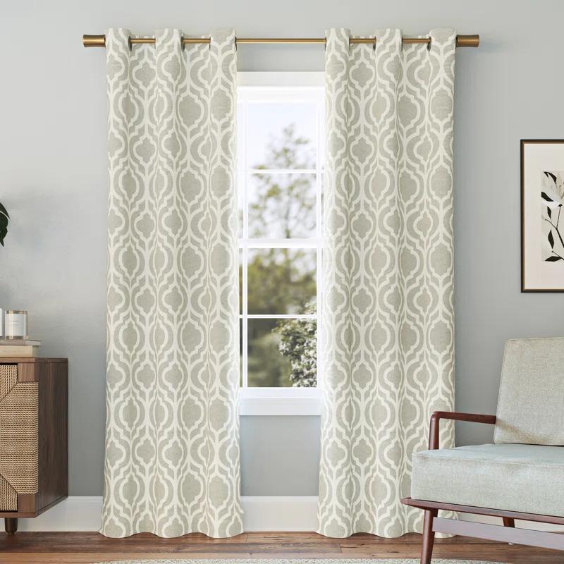 Sun Zero Eldon Gray Trellis Print Blackout Grommet Curtain Panel
