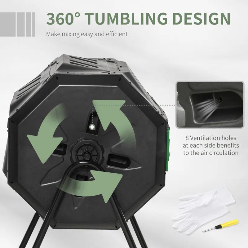 Outsunny 42.3 Gallons Outdoor Tumbler Composter with Latching Lid
