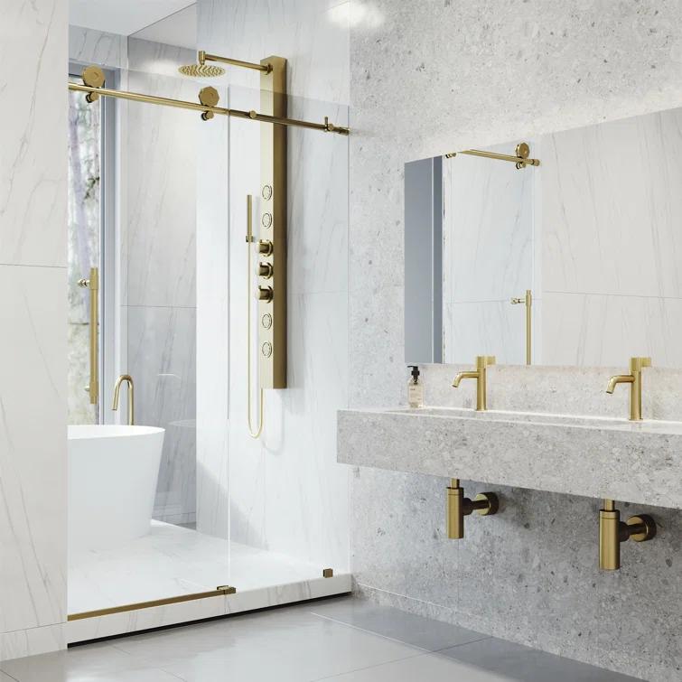 VIGO Elan Hart 68-72" W x 76" H Sliding Frameless Shower Door with 3/8" Clear Glass VG6022MGCL7276