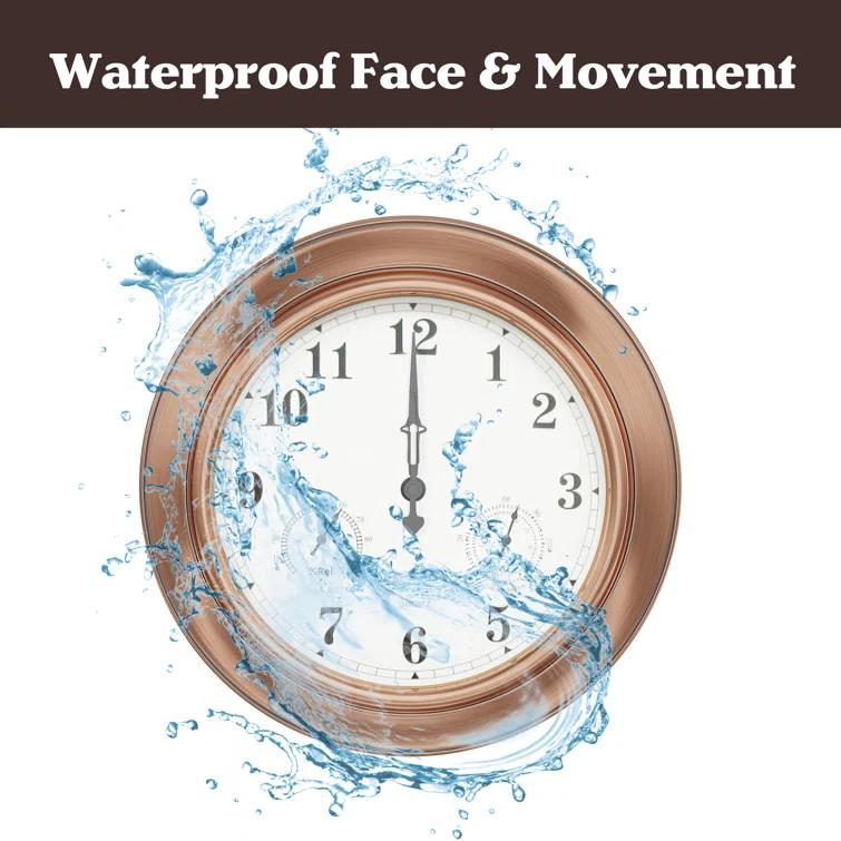 Pure Garden Indoor Outdoor Clock Thermometer Combo - 18-Inch Waterproof Outdoor Wall Clock with Temperature and Humidity by Pure Garden