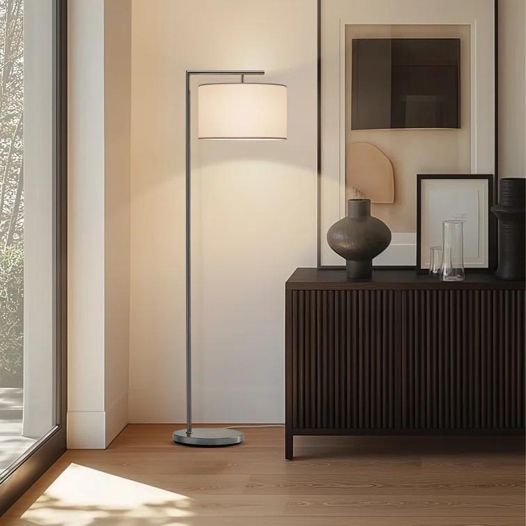 Montage Modern 60 in. Mid-Century Modern LED Floor Lamp with Fabric Drum Shade