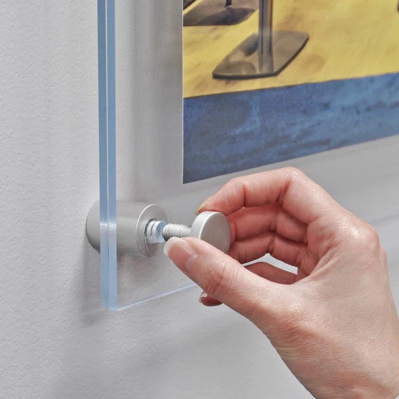 Azar Displays Floating Acrylic Wall Frame with Silver Stand Off Caps: 11" x 17" Graphic Size, Overall Frame Size: 15" x 21"