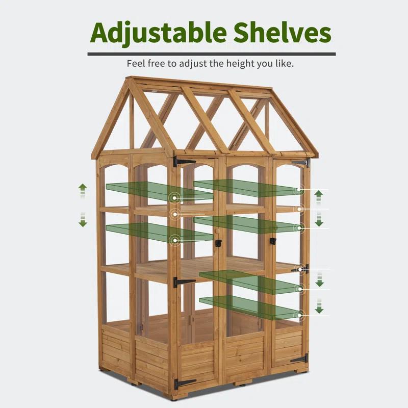 4' W x 3.23' D Wooden Greenhouse，Outdoor Greenhouse with Adjustable Roof Vent and 8 Lockable Door