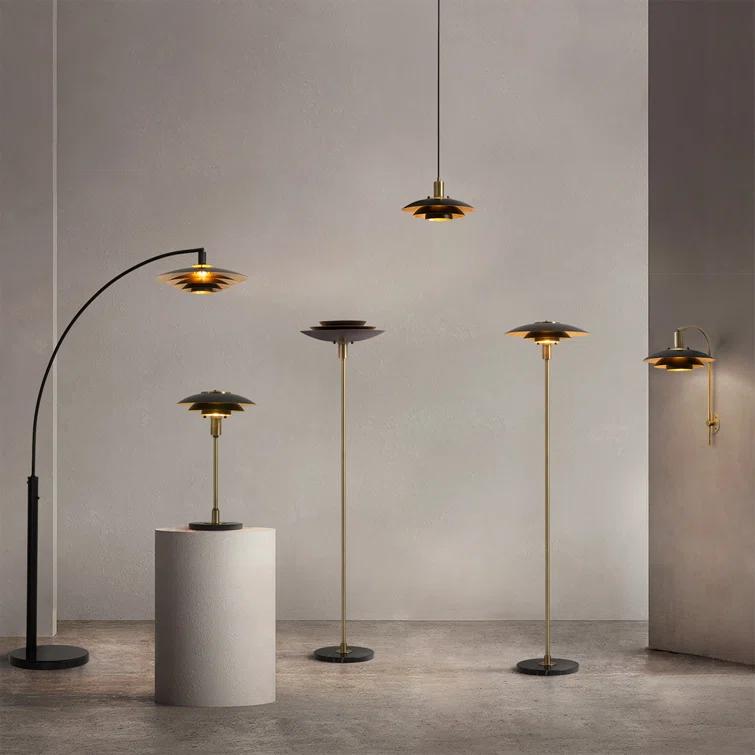 Rancho Mirage Torchiere Floor Lamp - Matte Black & Gold-Leaf Shade, Weathered Brass, Black Marble Base