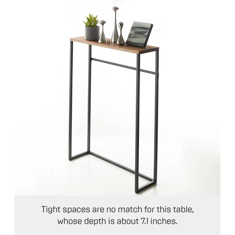 Yamazaki Home Tower Modern Slim Console Table, Metal And Wood Skinny Hallway Table, 32" - Steel