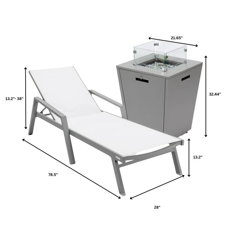 LeisureMod Outdoor Powder Coated Aluminum Chaise Lounge Set with Table (Set of 2)