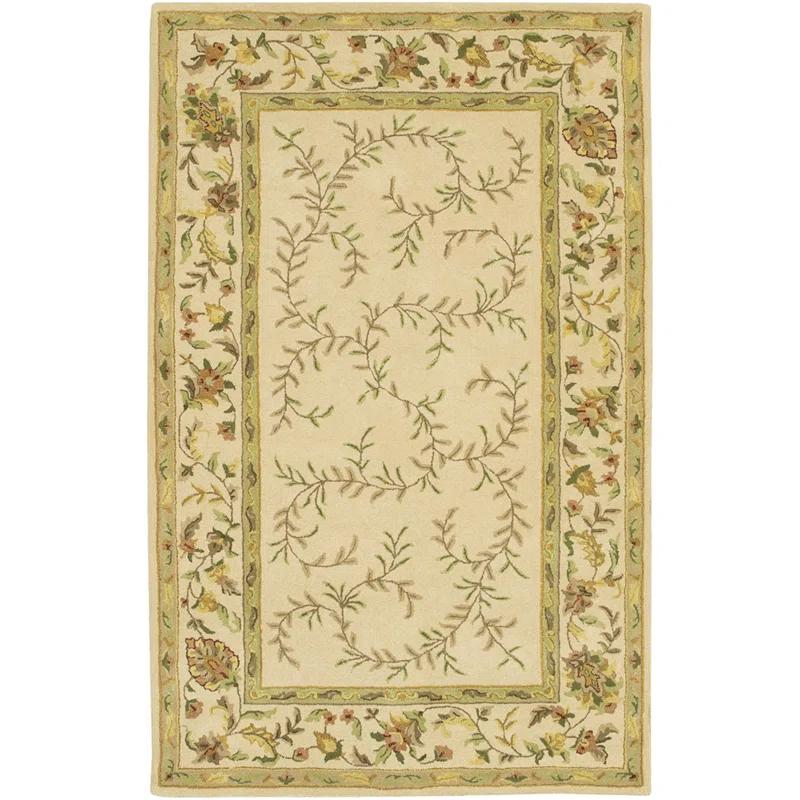 Metro Handmade Tufted Wool Cream/Green Area Rug
