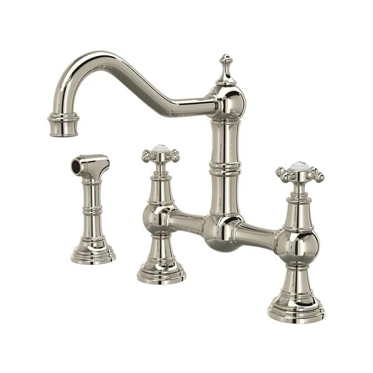 Perrin & Rowe Edwardian Bridge Kitchen Faucet With Side Spray U.4755X-PN-2