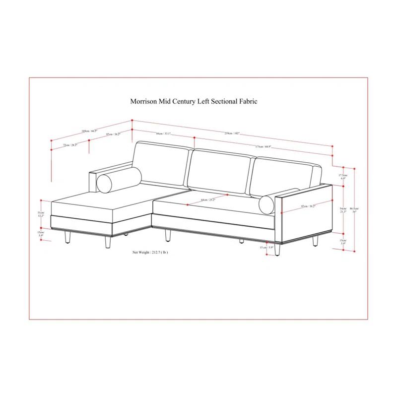 Simpli Home Morrison Large Left Sectional Sofa,Mid-Century Modern Couch with Chaise Lounge and Eco-Friendly Woven-Blend Fabric