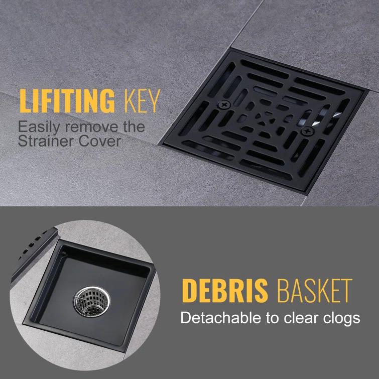 Aleasha 4.5 In. Floor Drain With Square Stainless Steel Screw-Tite Strainer AL-9L05B